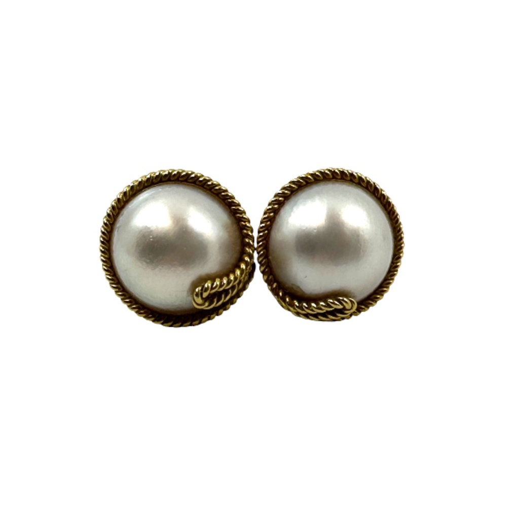 Tiffany & Co Shlumberger 18K YG 18mm Mabe Pearl Clip On Earrings 12.5dwt